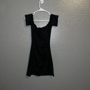Little Black Dress with a Twist: Off-the-Shoulder Ruched Mini (Medium)